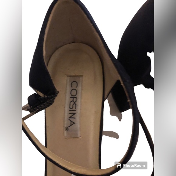 Navy Blue Block Heal Open Toe Fabric Sling Backs by Corsina Size 10 M - Picture 3 of 4